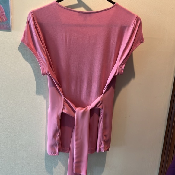 H Halston Blush colored top  2 contrasting fabrics /waistline tie Scoopneck Sz S - Picture 10 of 12